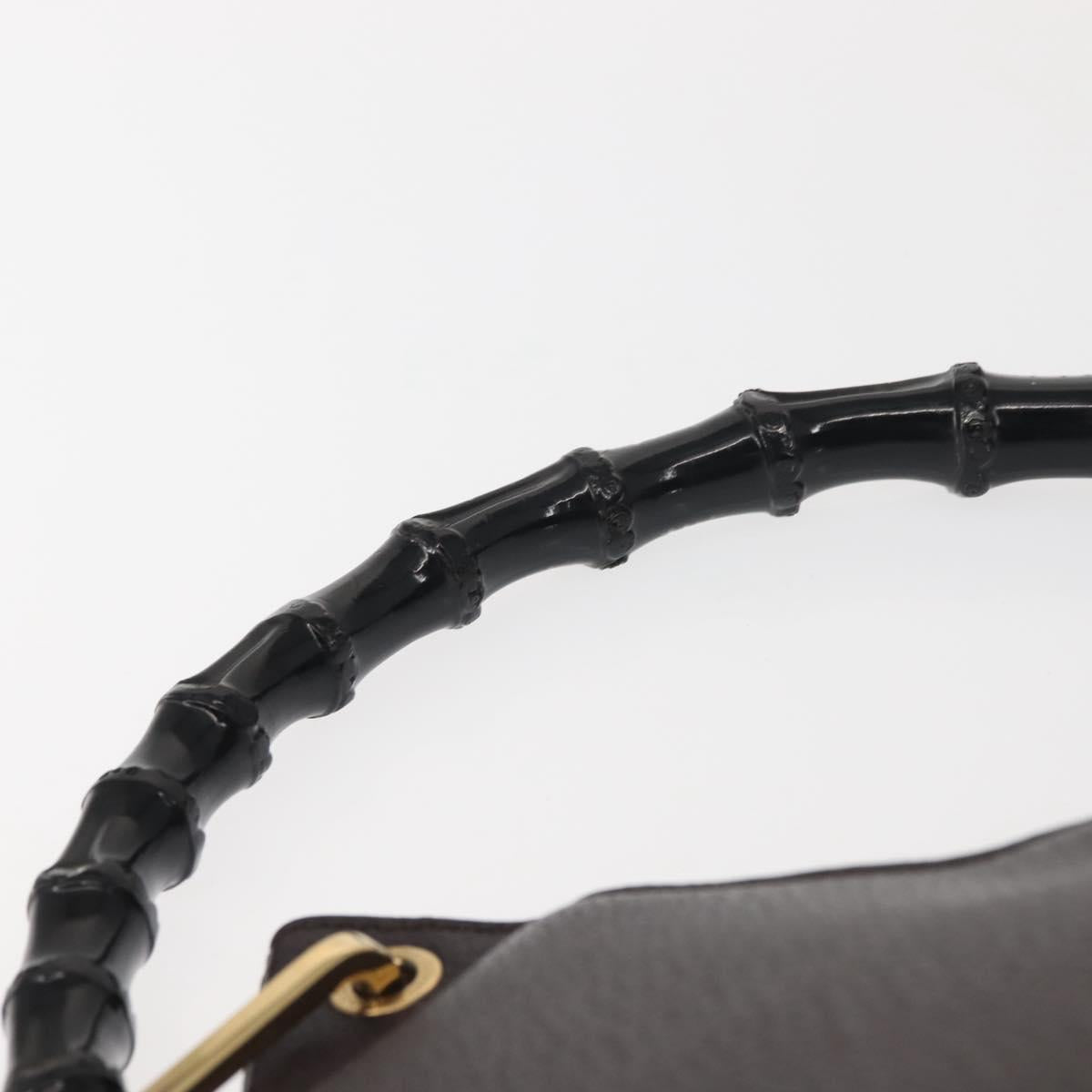 GUCCI Bamboo Shoulder Bag Leather Dark Brown Gold 001 3008 Auth 144134