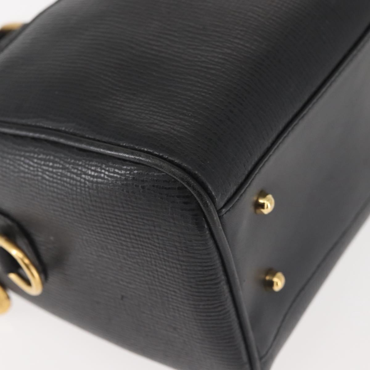 GUCCI Hand Bag Leather Black Gold Auth 144139