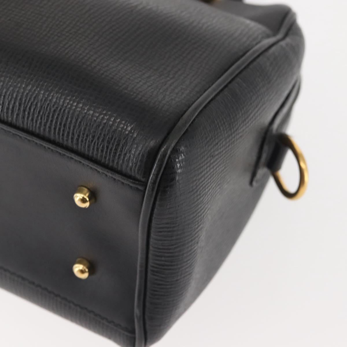 GUCCI Hand Bag Leather Black Gold Auth 144139