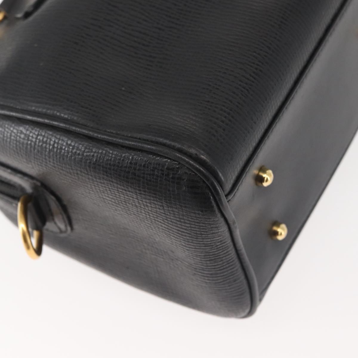GUCCI Hand Bag Leather Black Gold Auth 144139