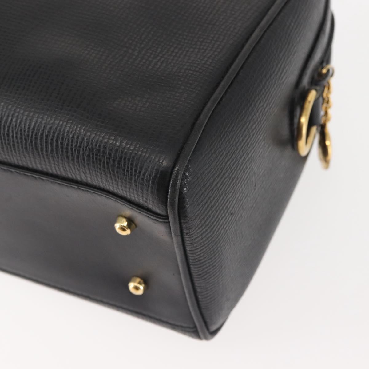 GUCCI Hand Bag Leather Black Gold Auth 144139