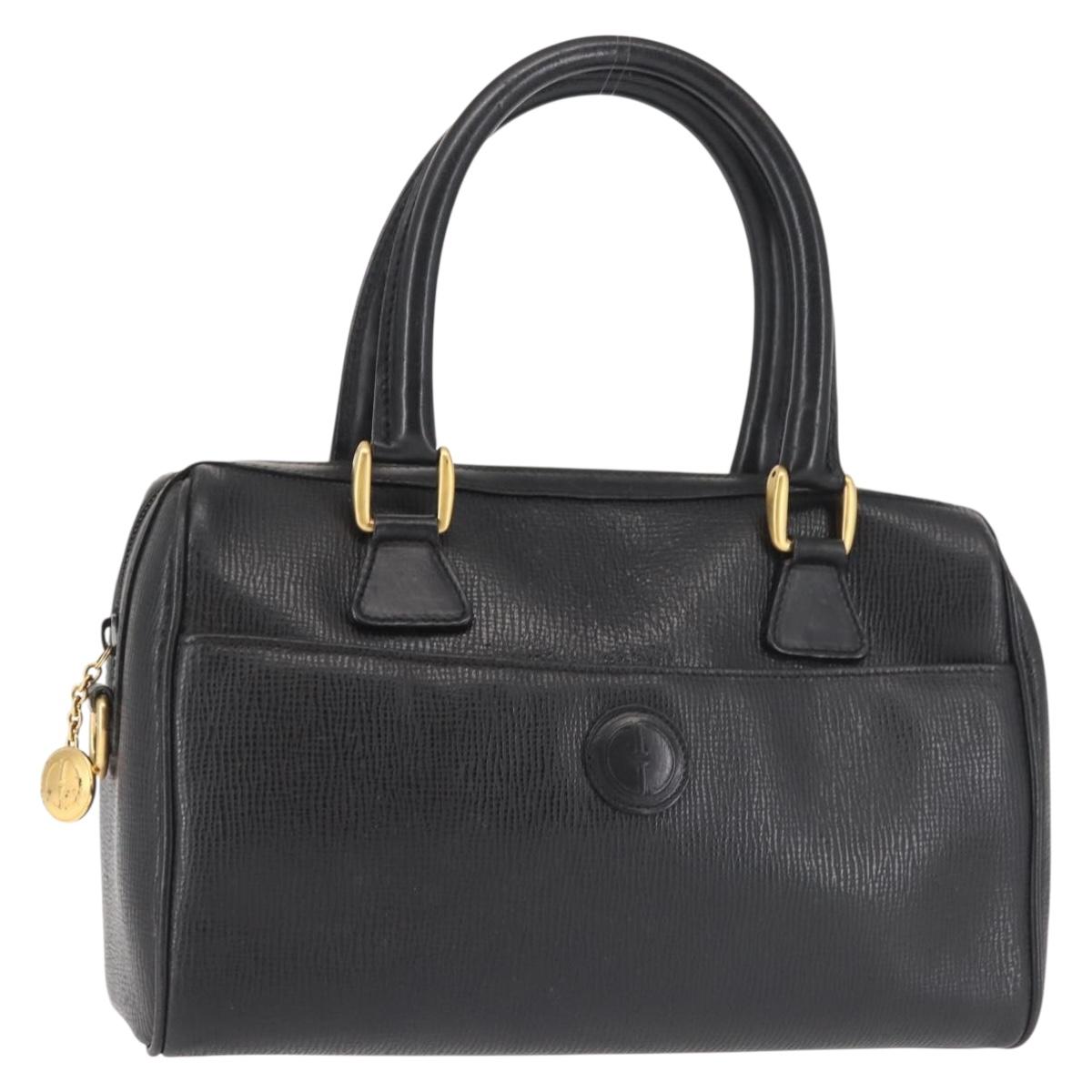 GUCCI Hand Bag Leather Black Gold Auth 144139