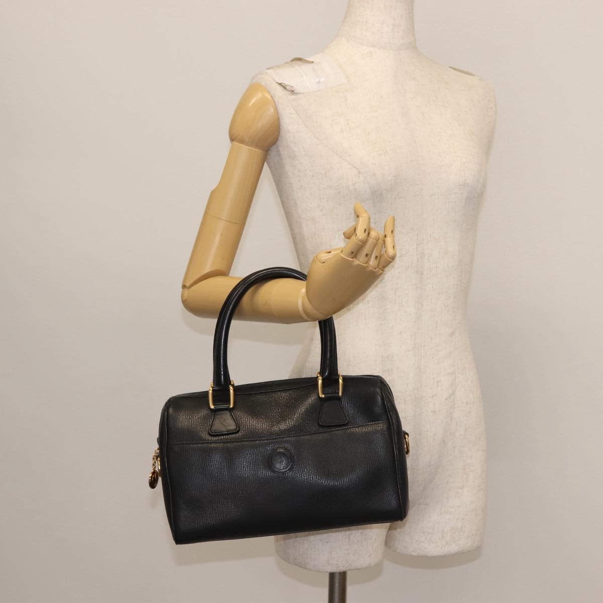 GUCCI Hand Bag Leather Black Gold Auth 144139