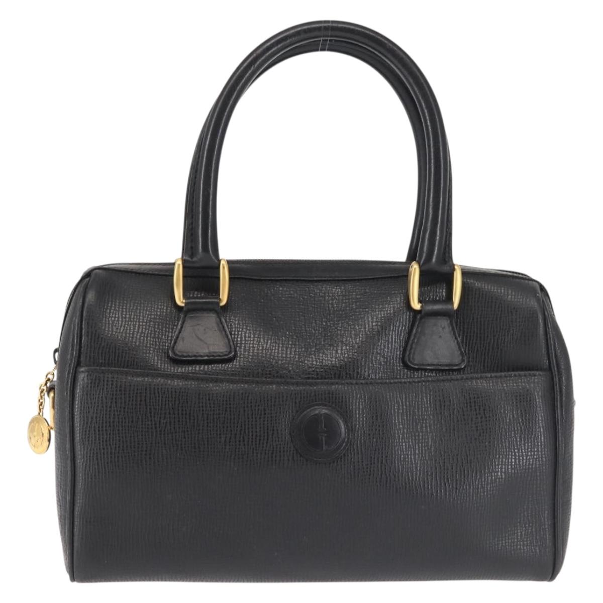 GUCCI Hand Bag Leather Black Gold Auth 144139