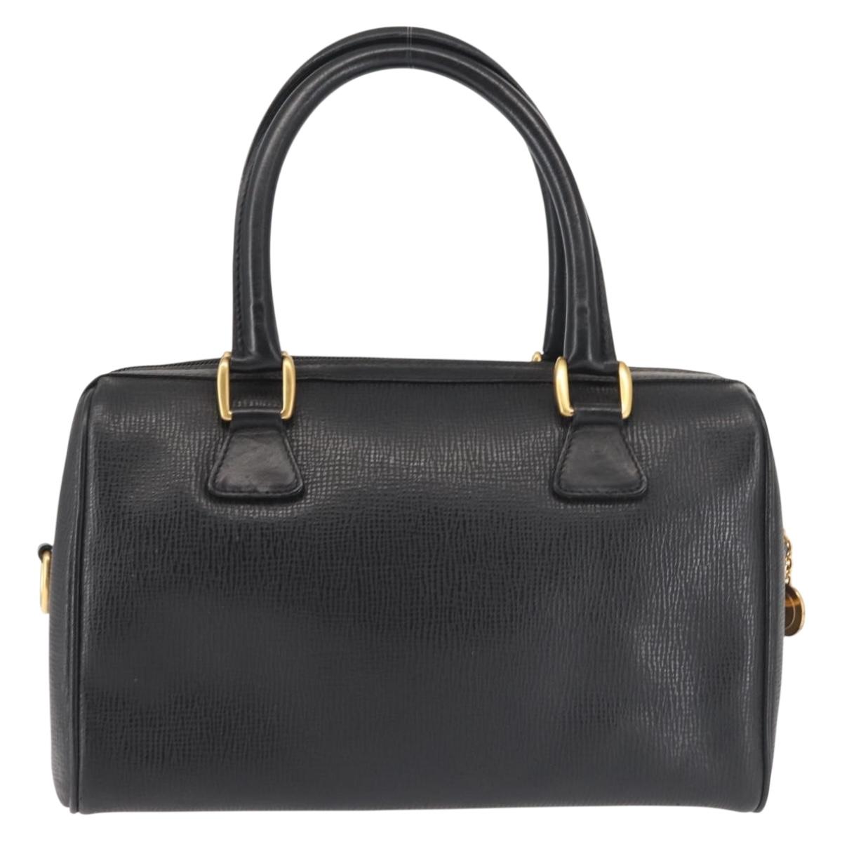 GUCCI Hand Bag Leather Black Gold Auth 144139