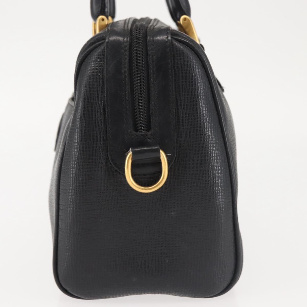GUCCI Hand Bag Leather Black Gold Auth 144139