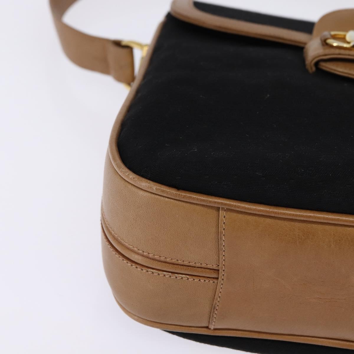 GUCCI Micro GG Canvas Horsebit Shoulder Bag Black Gold Auth 144141