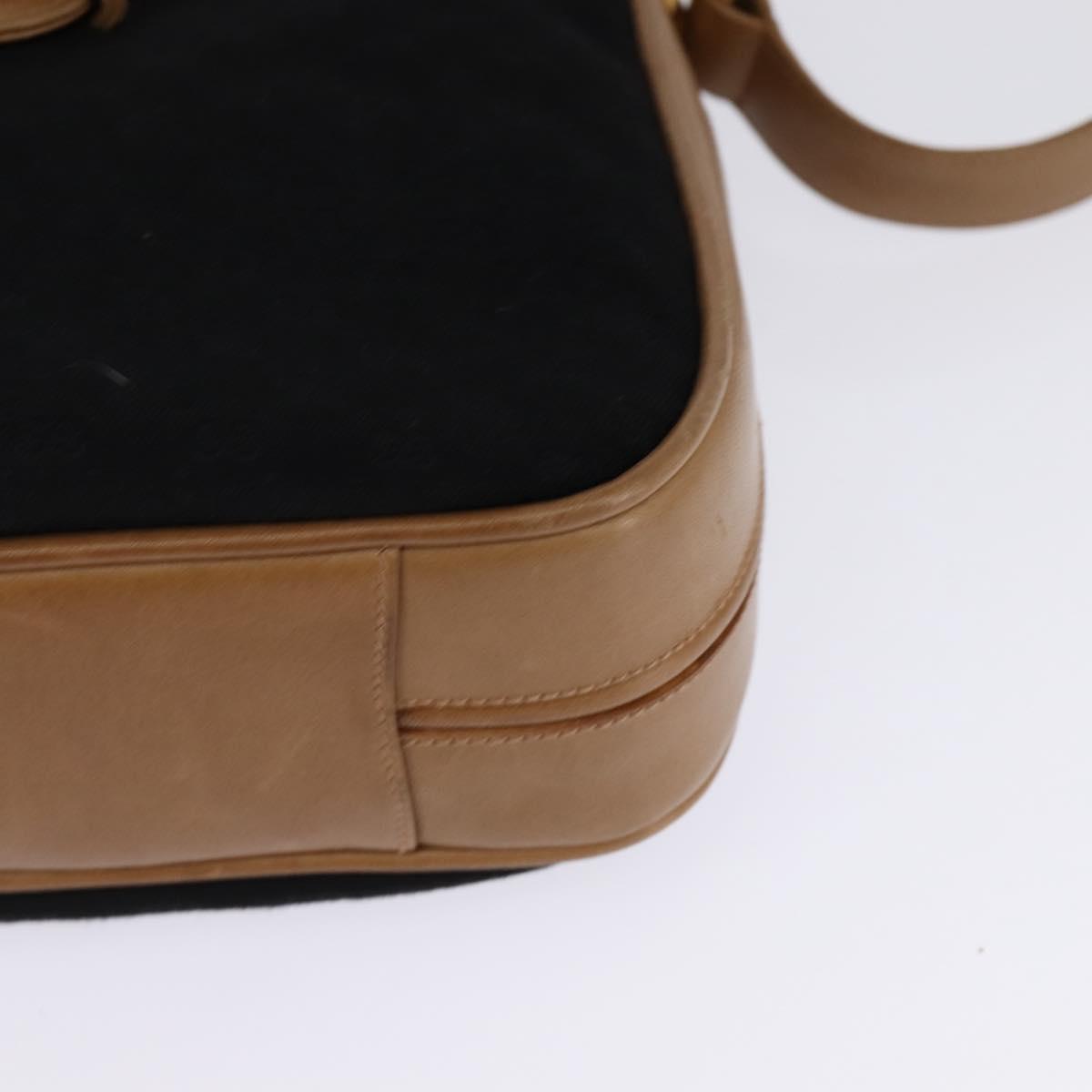 GUCCI Micro GG Canvas Horsebit Shoulder Bag Black Gold Auth 144141