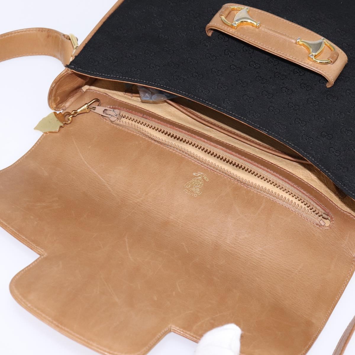 GUCCI Micro GG Canvas Horsebit Shoulder Bag Black Gold Auth 144141