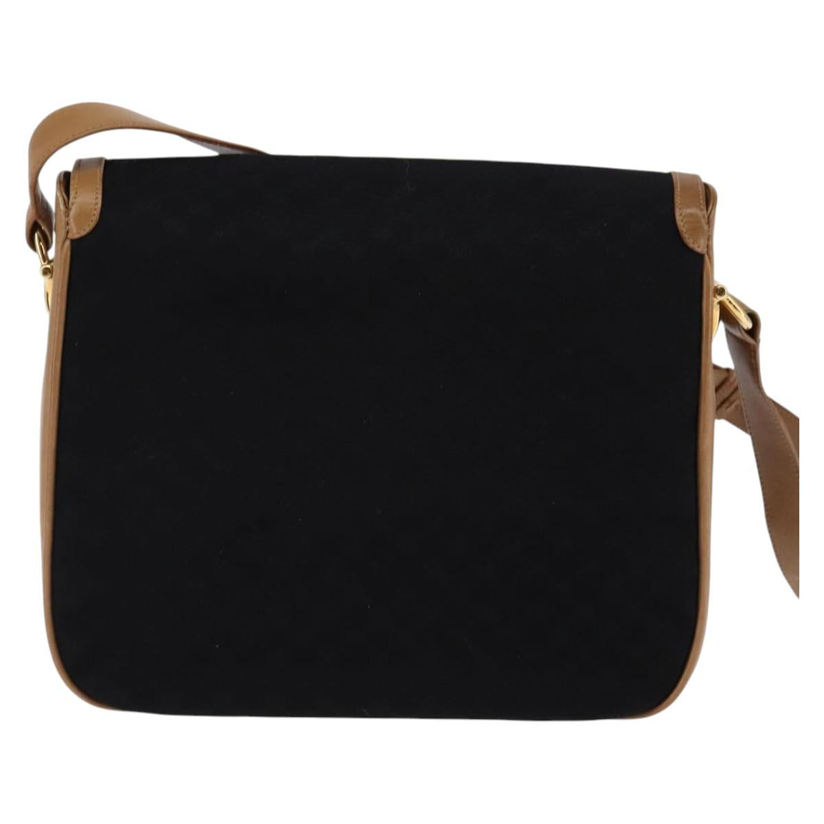 GUCCI Micro GG Canvas Horsebit Shoulder Bag Black Gold Auth 144141