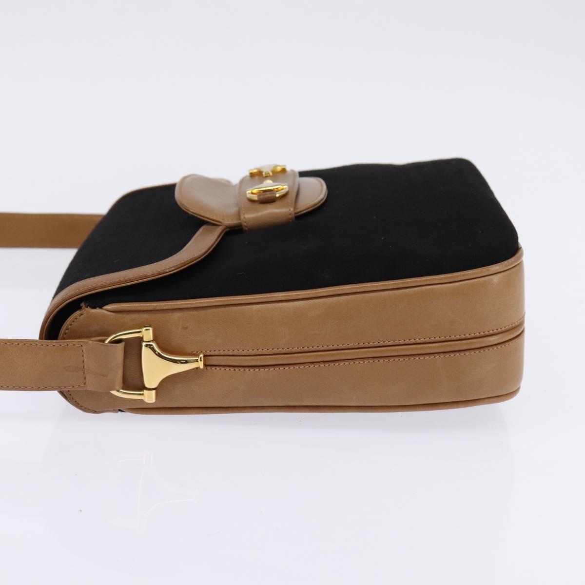 GUCCI Micro GG Canvas Horsebit Shoulder Bag Black Gold Auth 144141