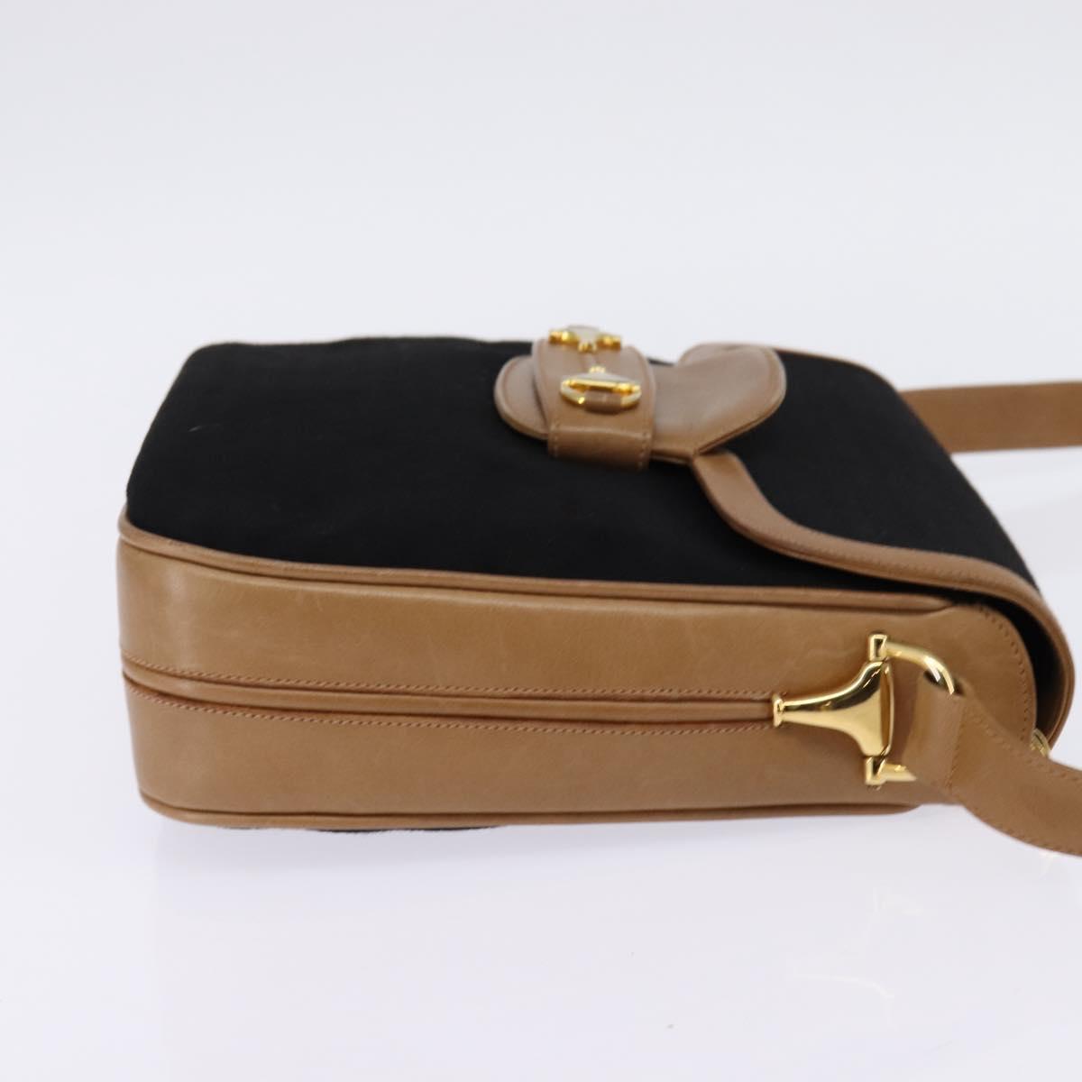 GUCCI Micro GG Canvas Horsebit Shoulder Bag Black Gold Auth 144141