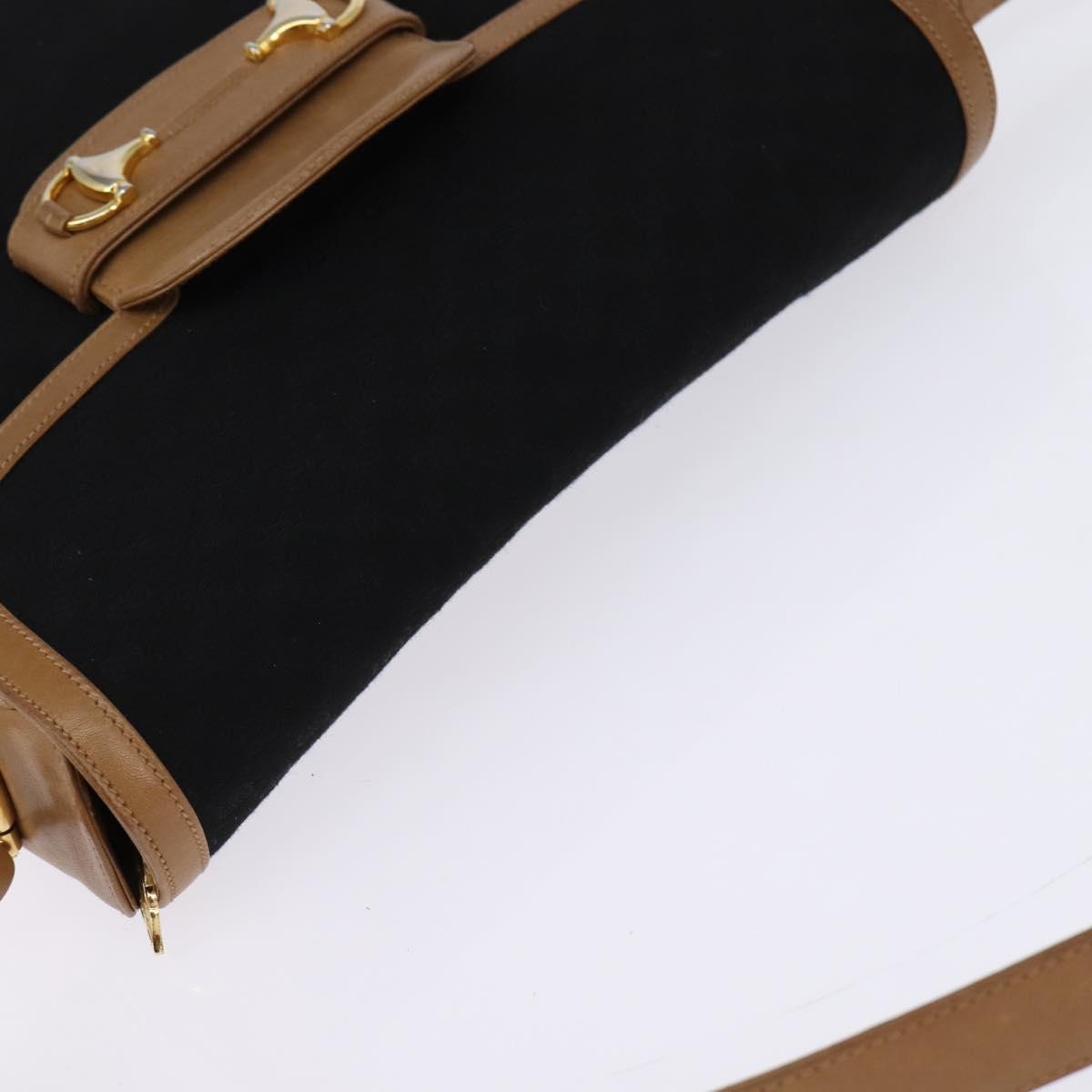 GUCCI Micro GG Canvas Horsebit Shoulder Bag Black Gold Auth 144141