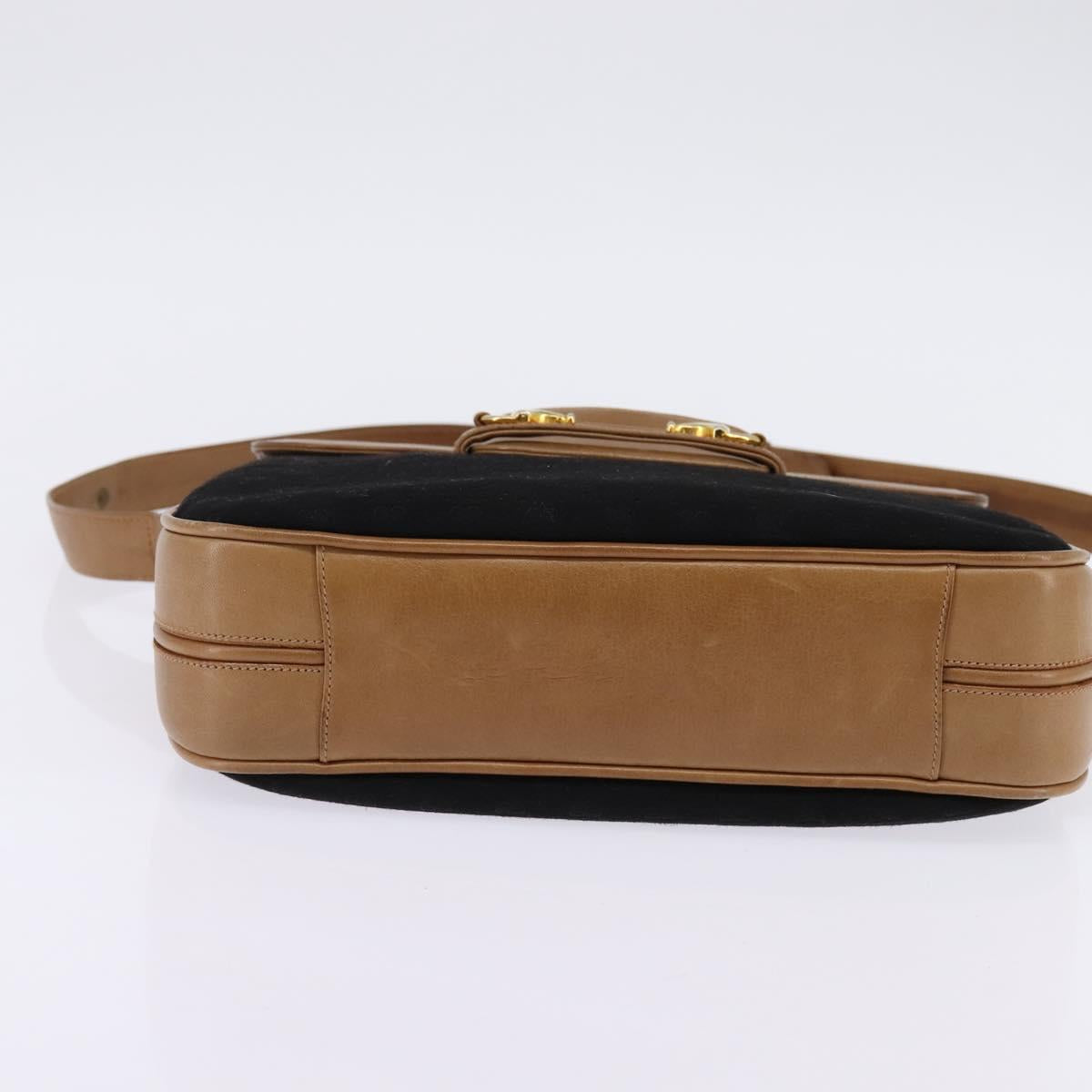 GUCCI Micro GG Canvas Horsebit Shoulder Bag Black Gold Auth 144141