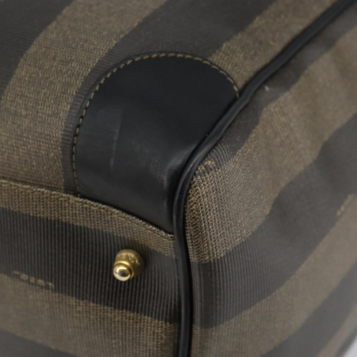 FENDI Pecan Canvas Boston Bag PVC Black Brown Auth 144142