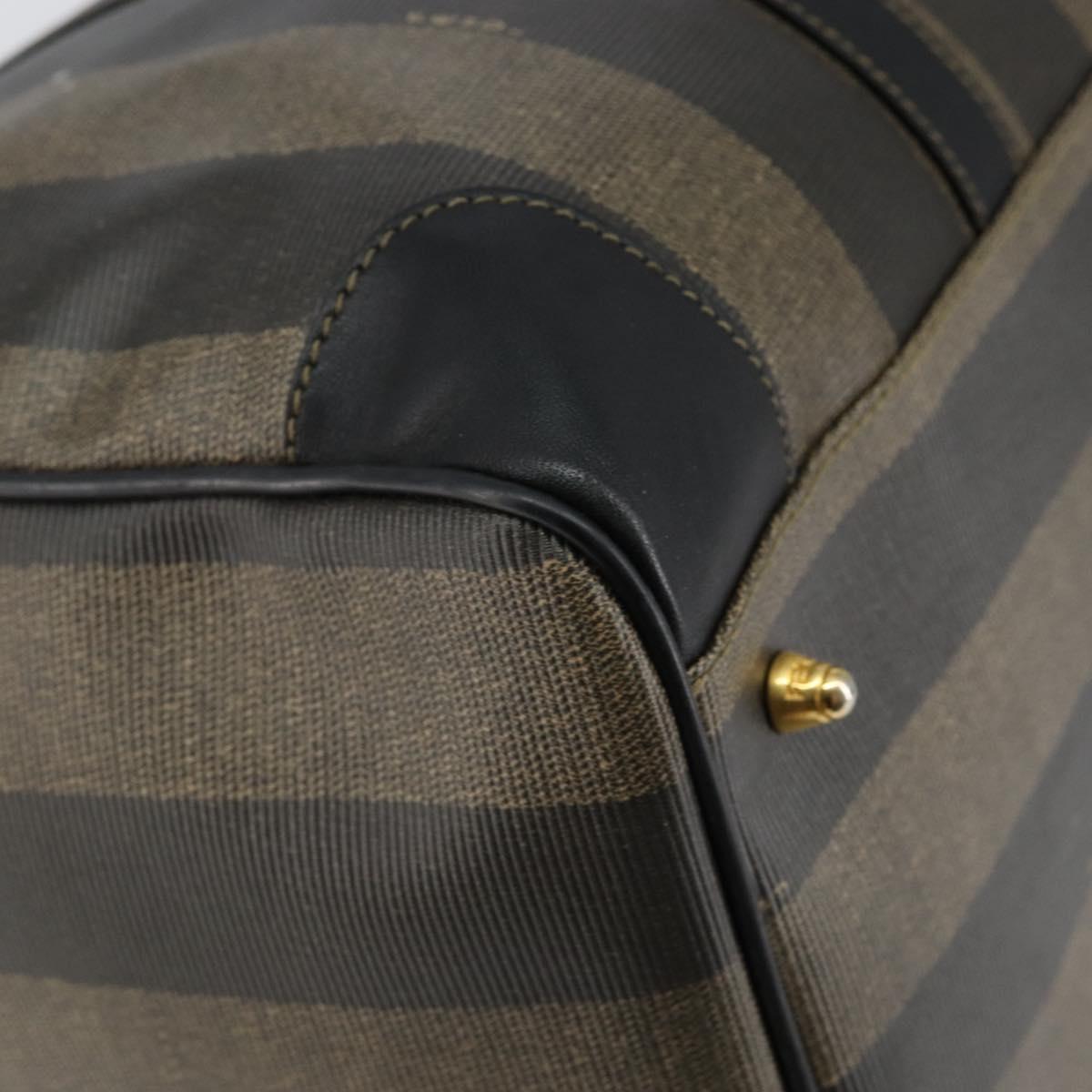 FENDI Pecan Canvas Boston Bag PVC Black Brown Auth 144142