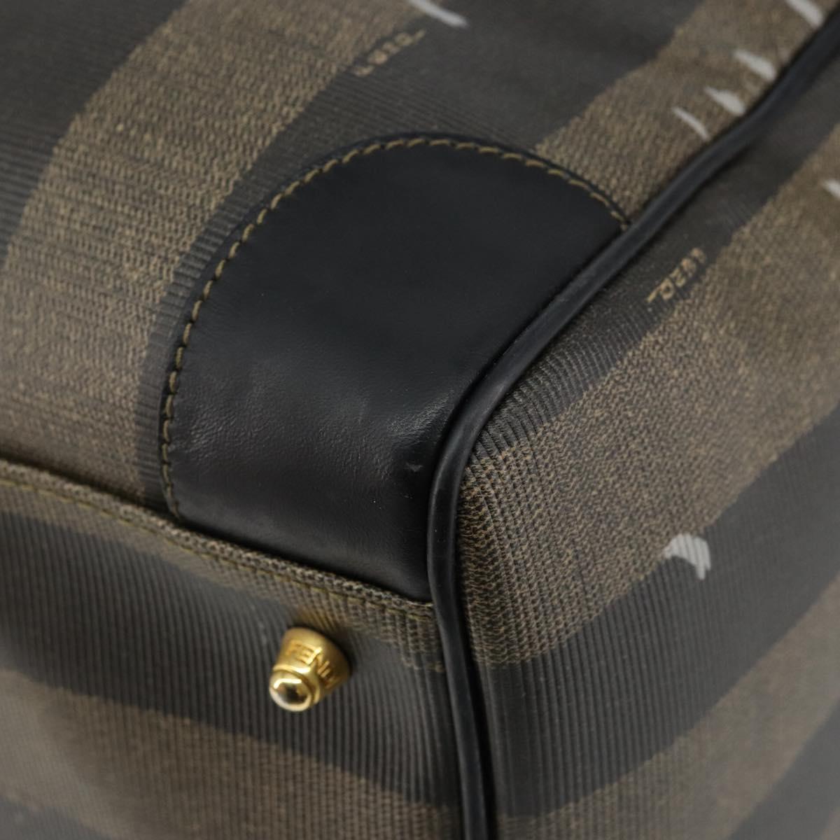 FENDI Pecan Canvas Boston Bag PVC Black Brown Auth 144142