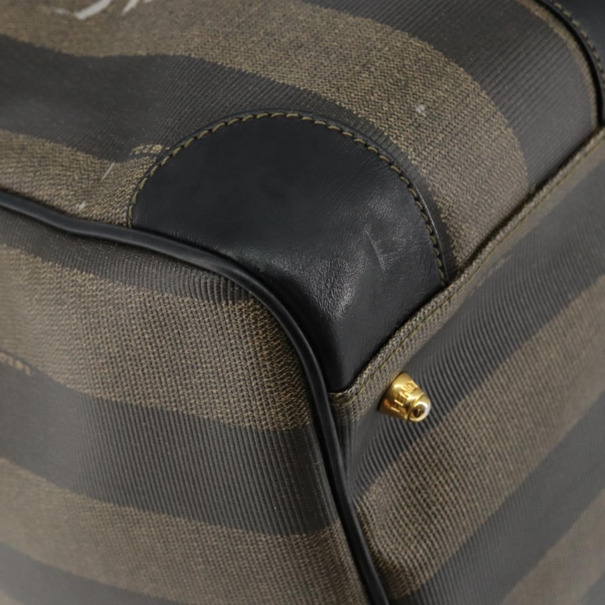 FENDI Pecan Canvas Boston Bag PVC Black Brown Auth 144142