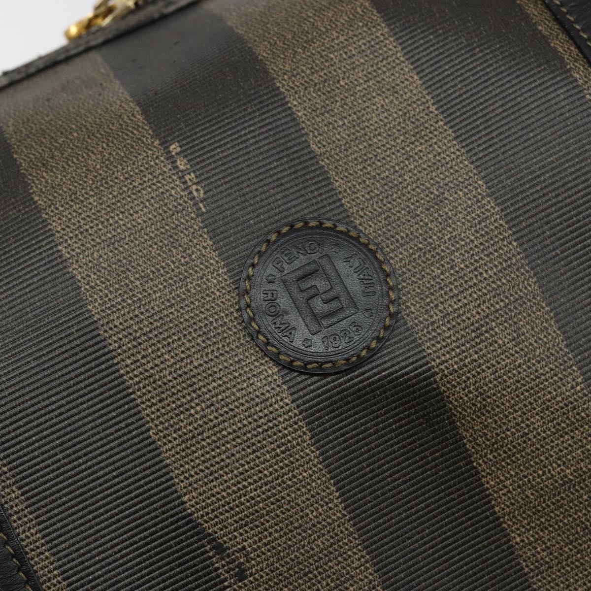 FENDI Pecan Canvas Boston Bag PVC Black Brown Auth 144142