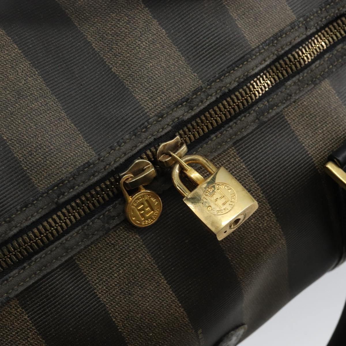 FENDI Pecan Canvas Boston Bag PVC Black Brown Auth 144142