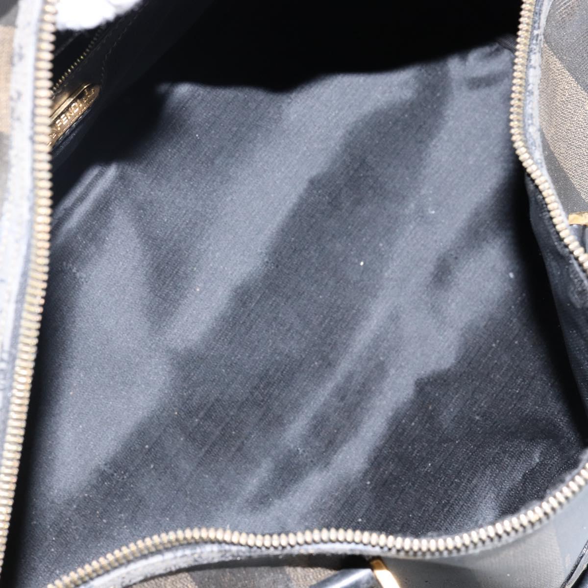 FENDI Pecan Canvas Boston Bag PVC Black Brown Auth 144142