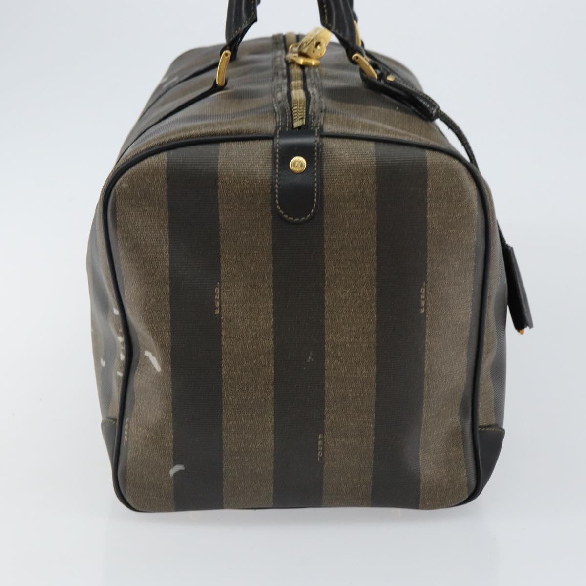 FENDI Pecan Canvas Boston Bag PVC Black Brown Auth 144142