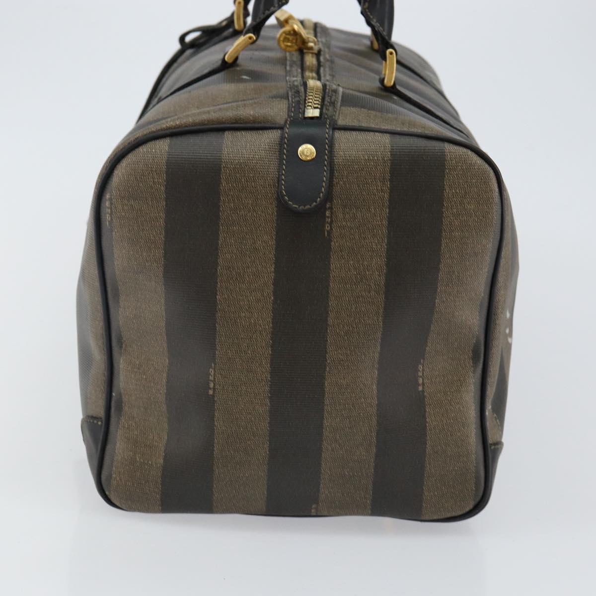 FENDI Pecan Canvas Boston Bag PVC Black Brown Auth 144142