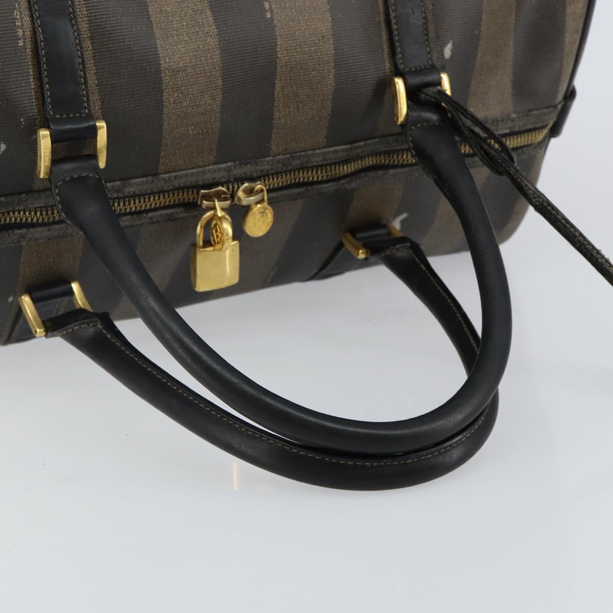 FENDI Pecan Canvas Boston Bag PVC Black Brown Auth 144142