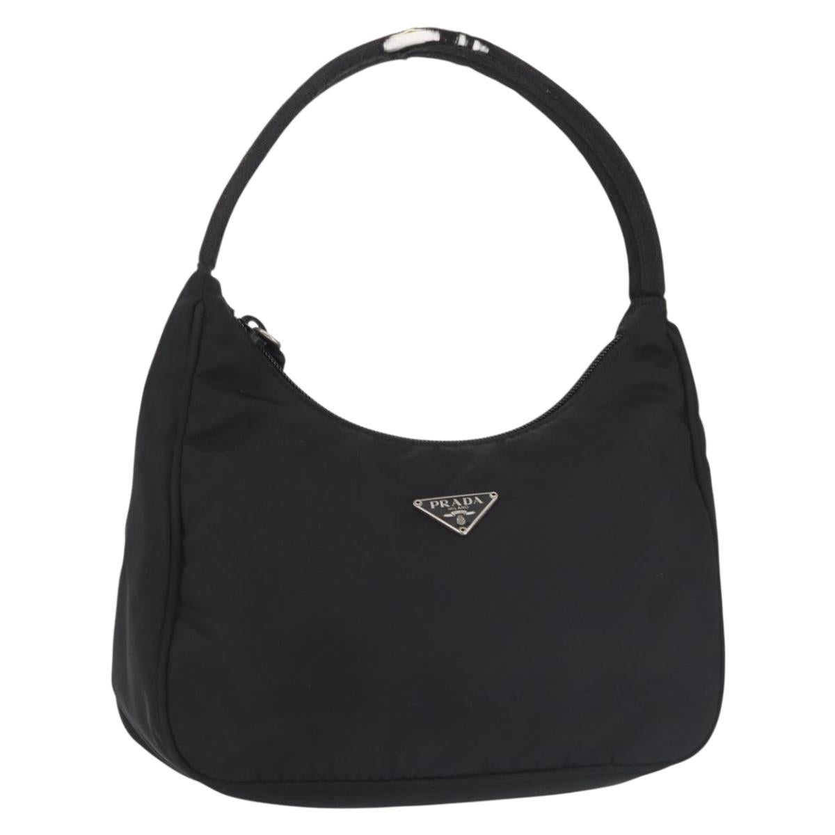 PRADA Hand Bag Nylon Black Silver Auth 144143