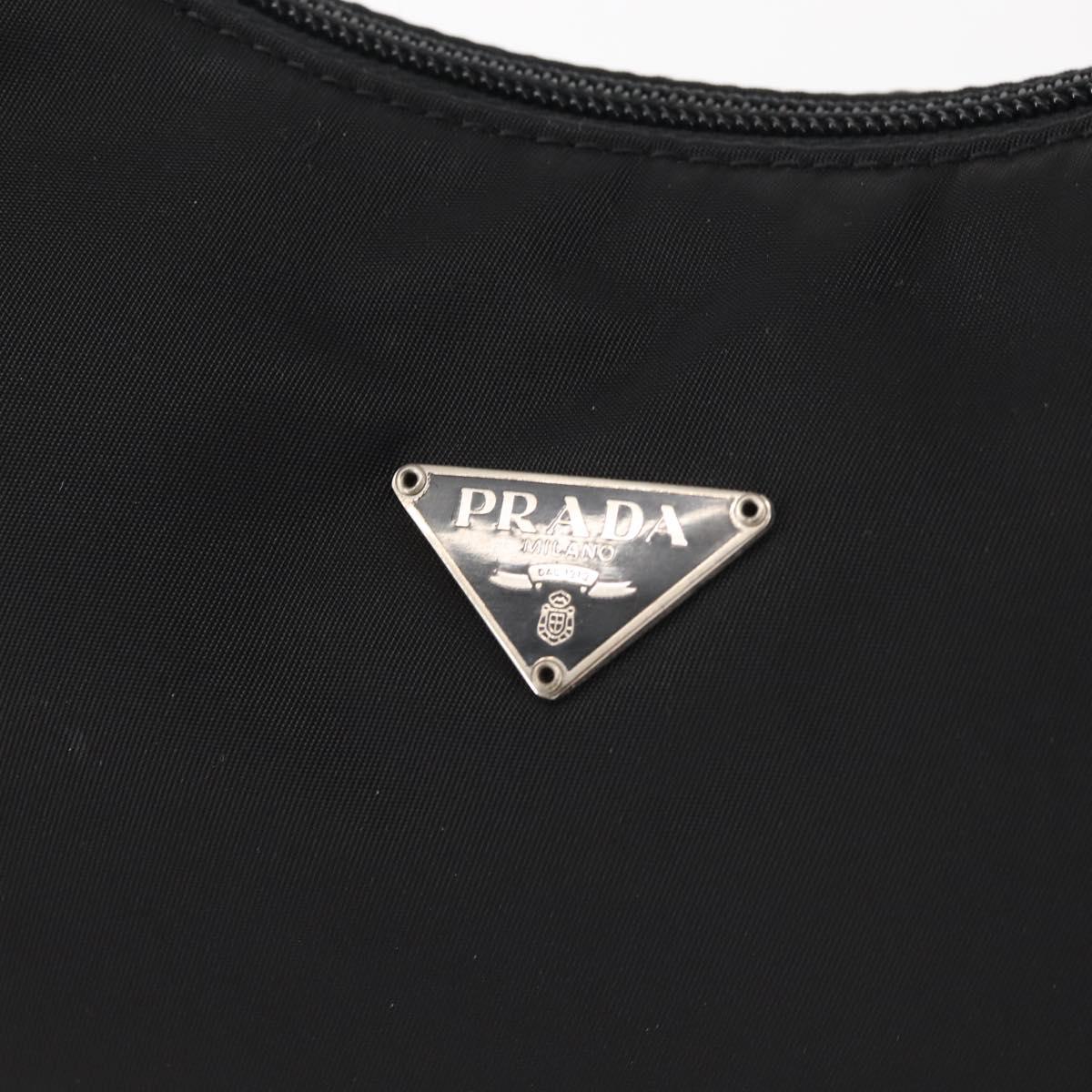 PRADA Hand Bag Nylon Black Silver Auth 144143