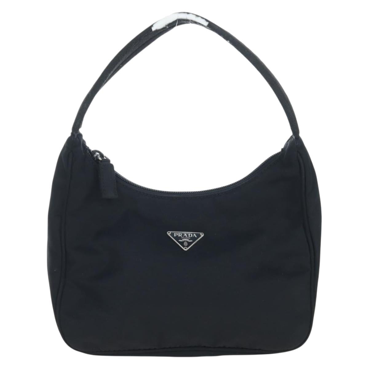 PRADA Hand Bag Nylon Black Silver Auth 144143