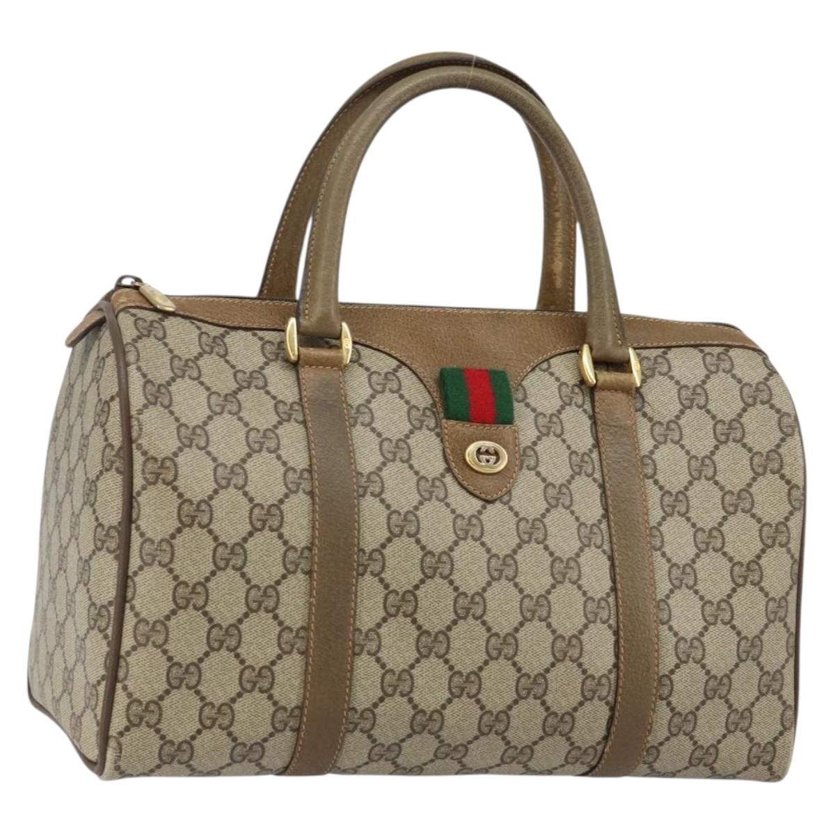 GUCCI GG Supreme Web Sherry Line Boston Bag PVC Beige Gold 40 02 007 Auth 144173