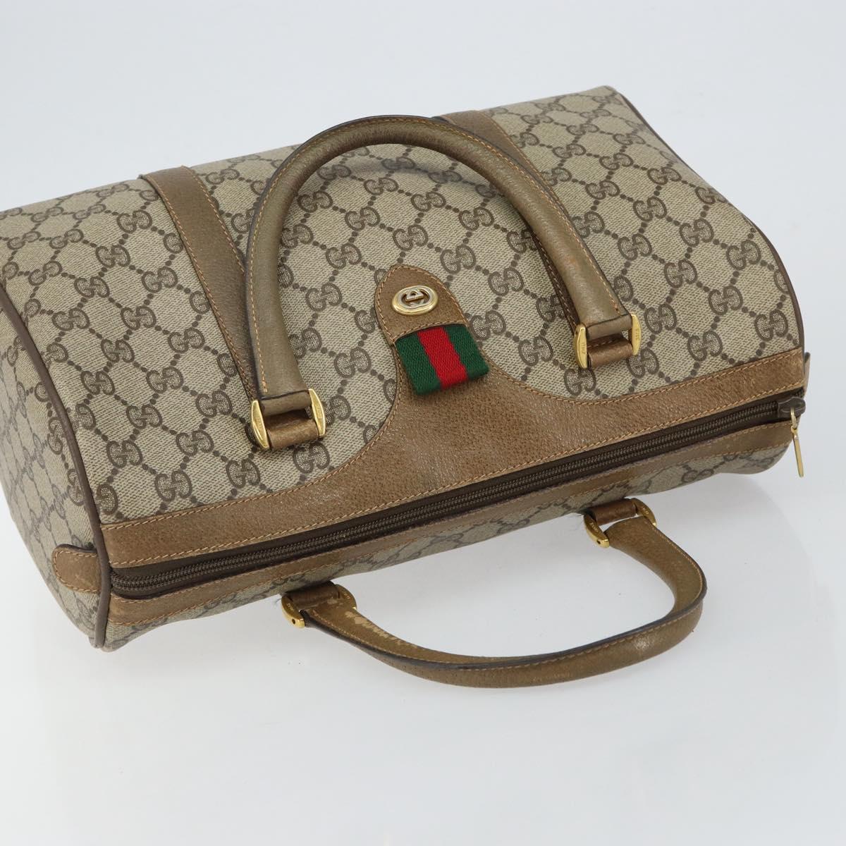 GUCCI GG Supreme Web Sherry Line Boston Bag PVC Beige Gold 40 02 007 Auth 144173