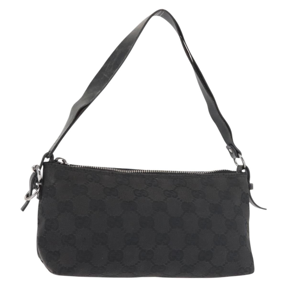 GUCCI GG Canvas Shoulder Bag Black Silver 103399 Auth 144175