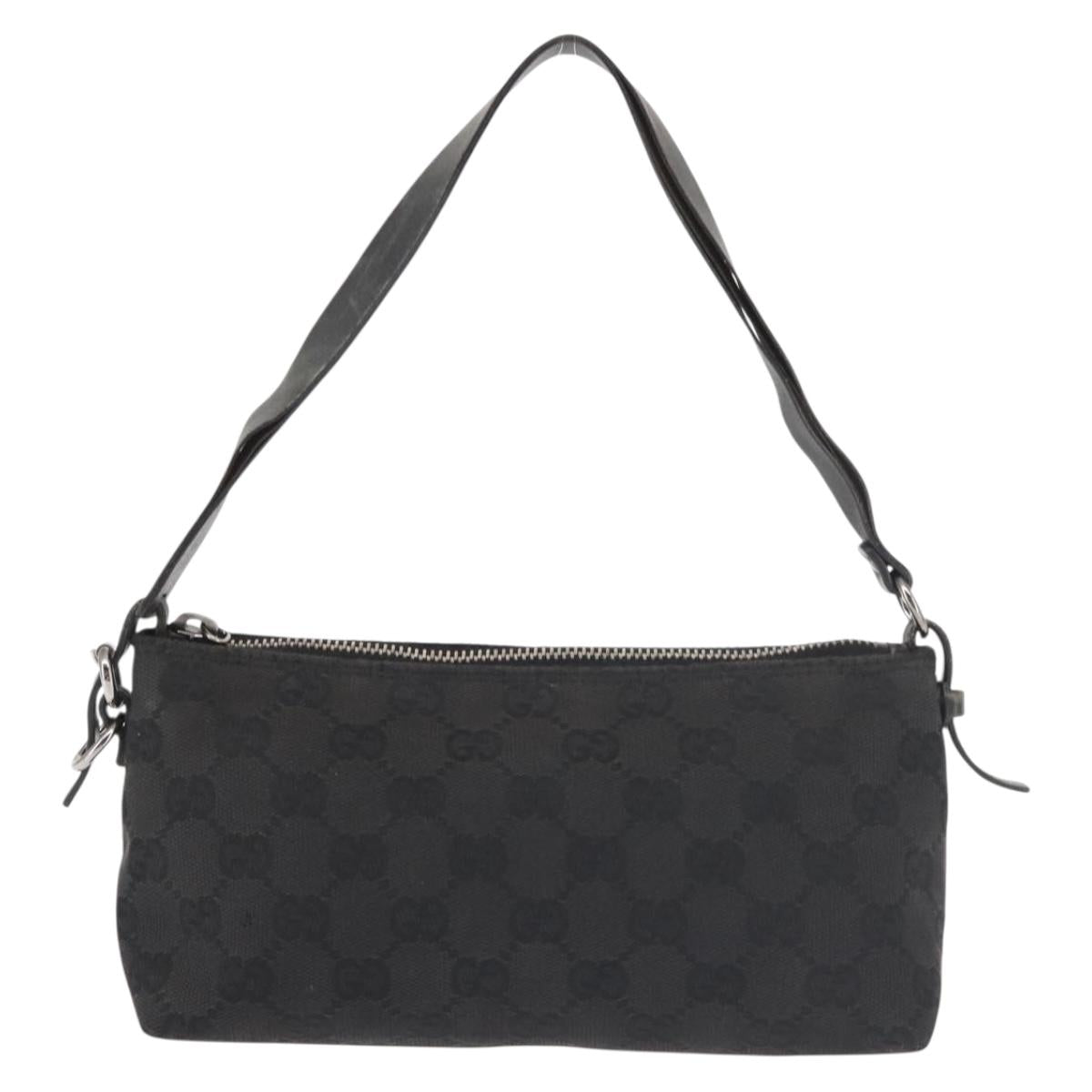 GUCCI GG Canvas Shoulder Bag Black Silver 103399 Auth 144175