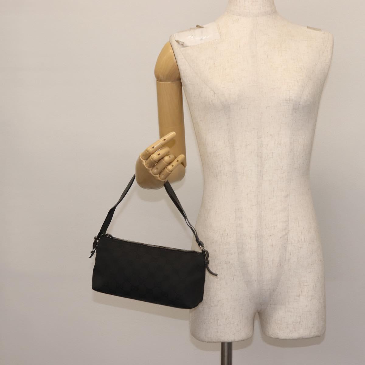 GUCCI GG Canvas Shoulder Bag Black Silver 103399 Auth 144175