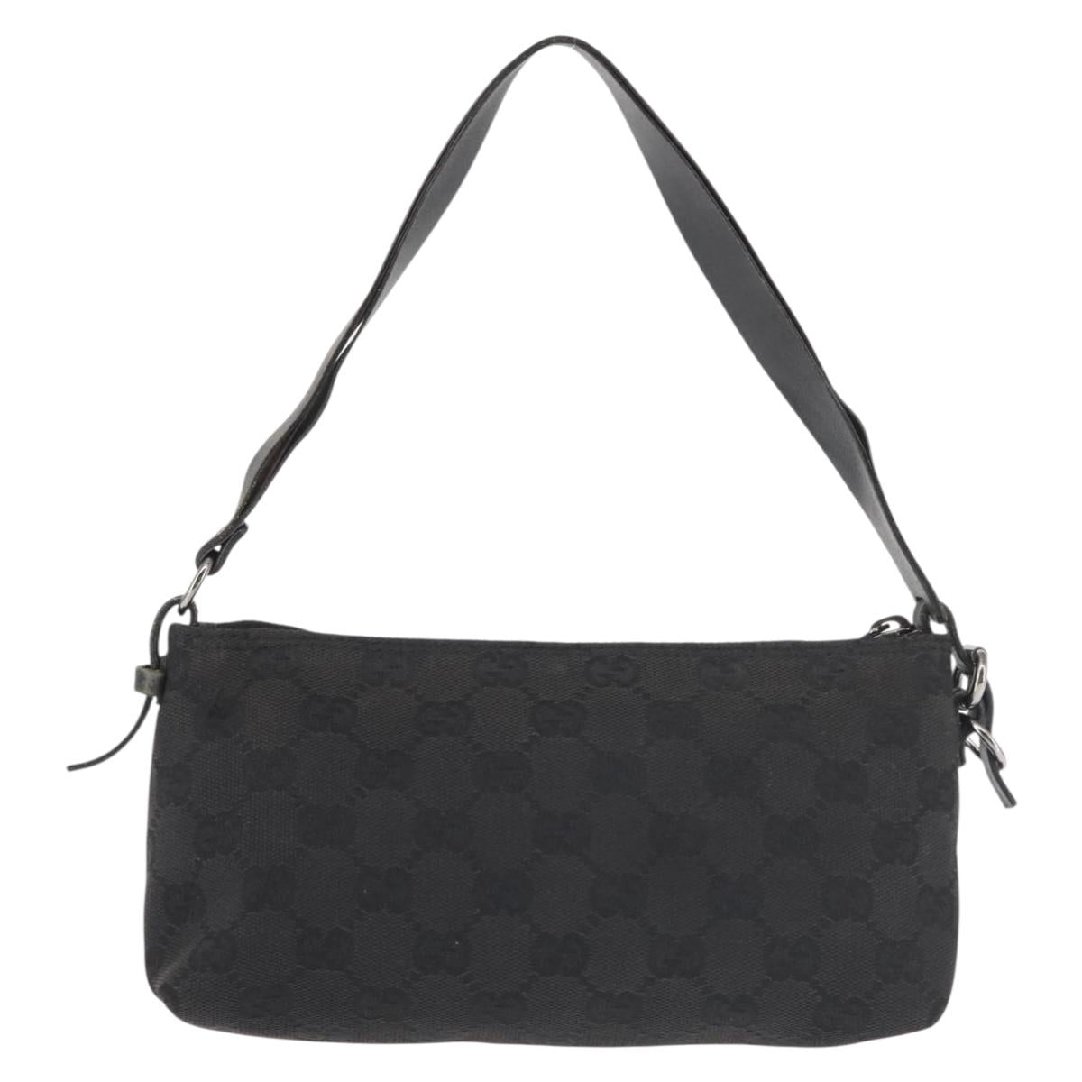 GUCCI GG Canvas Shoulder Bag Black Silver 103399 Auth 144175
