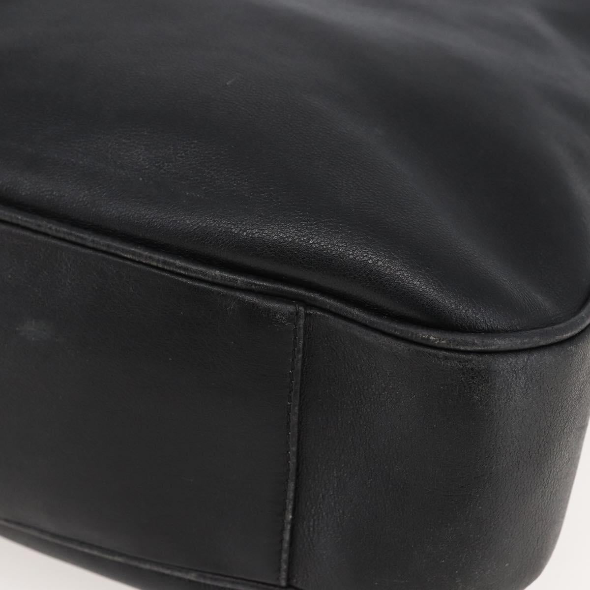 GUCCI Bamboo Shoulder Bag Leather Black Gold Auth 144177