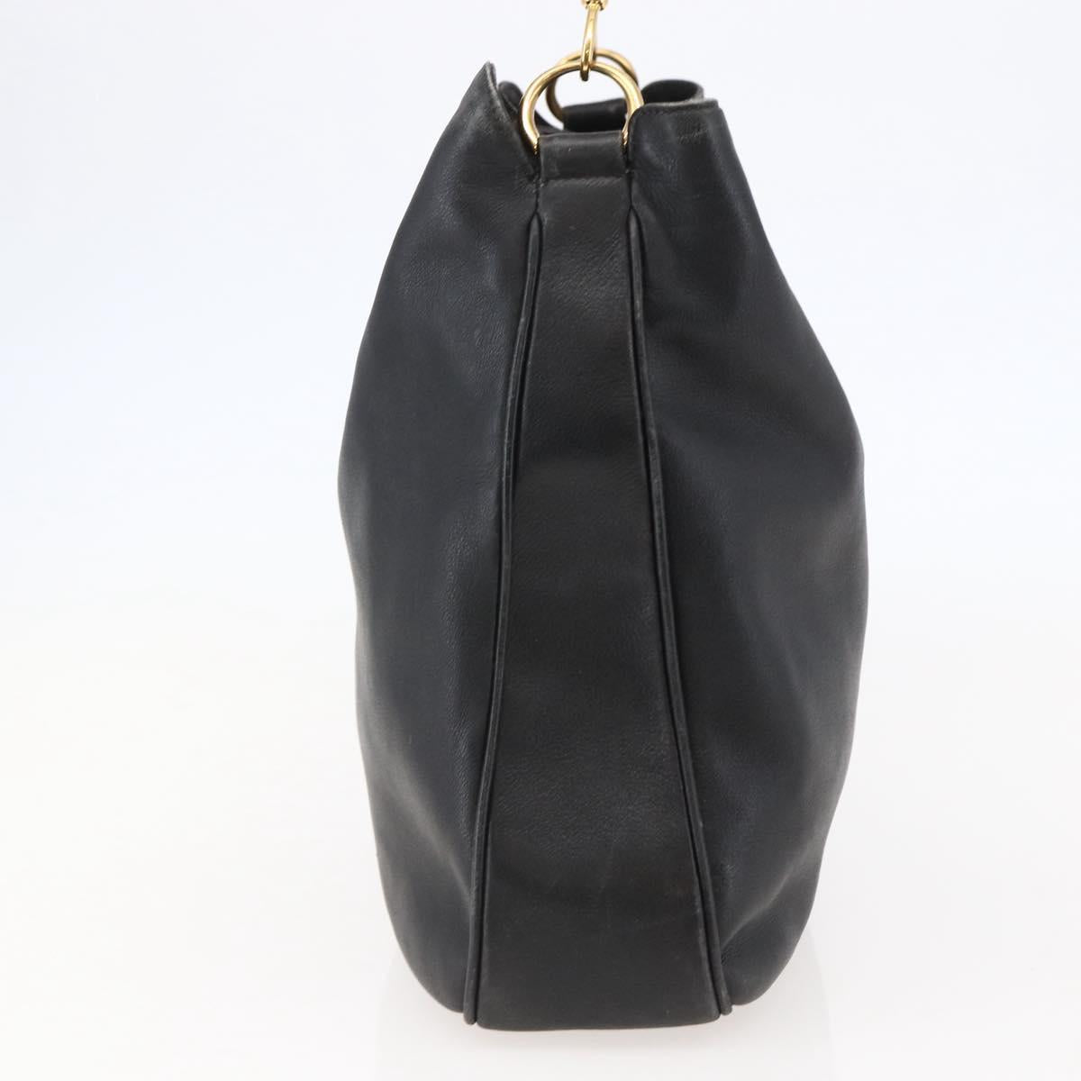GUCCI Bamboo Shoulder Bag Leather Black Gold Auth 144177