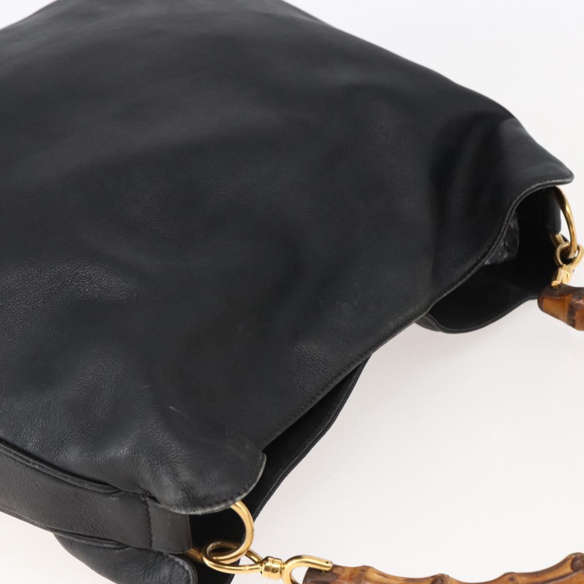 GUCCI Bamboo Shoulder Bag Leather Black Gold Auth 144177