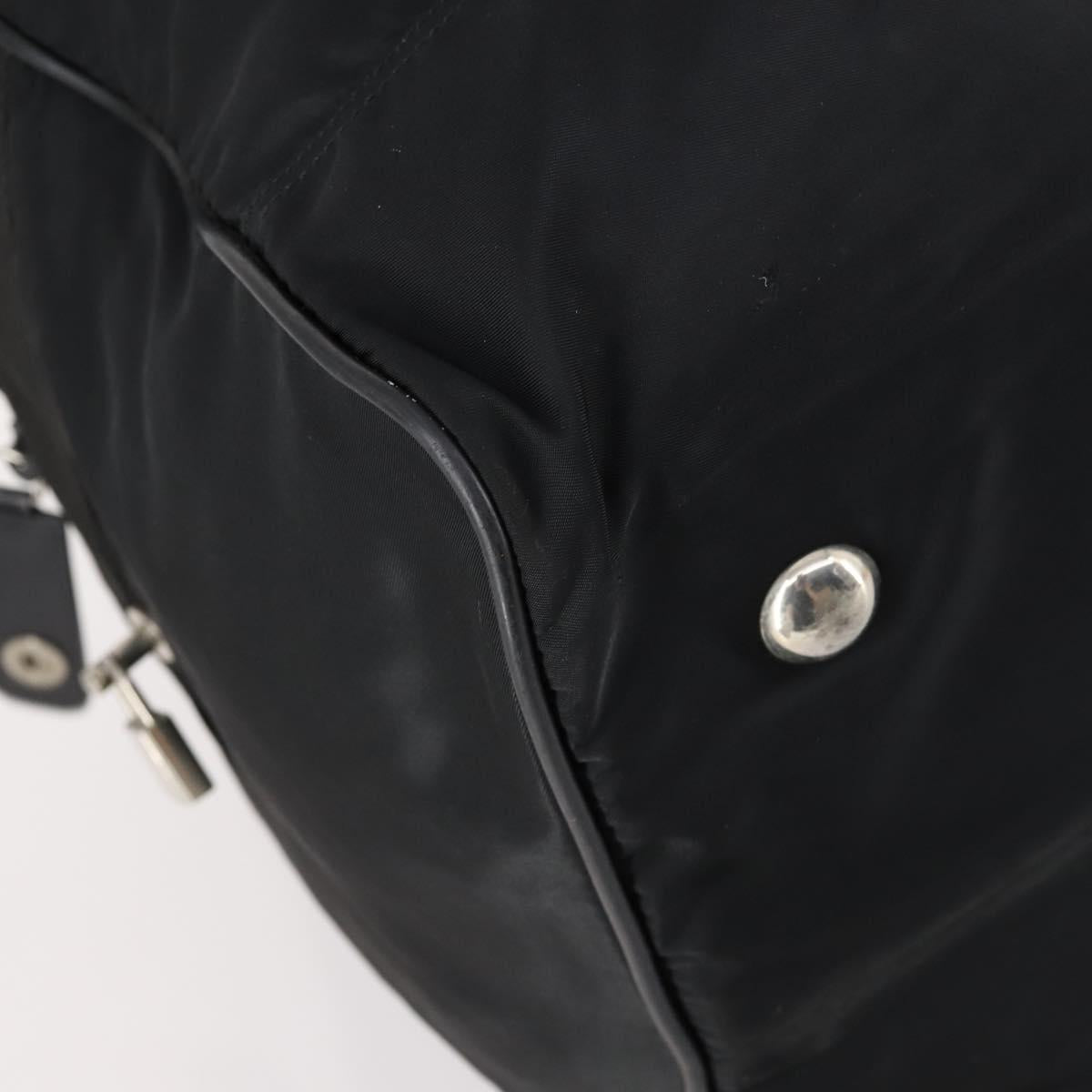 PRADA Boston Bag Nylon Black Silver Auth 144179