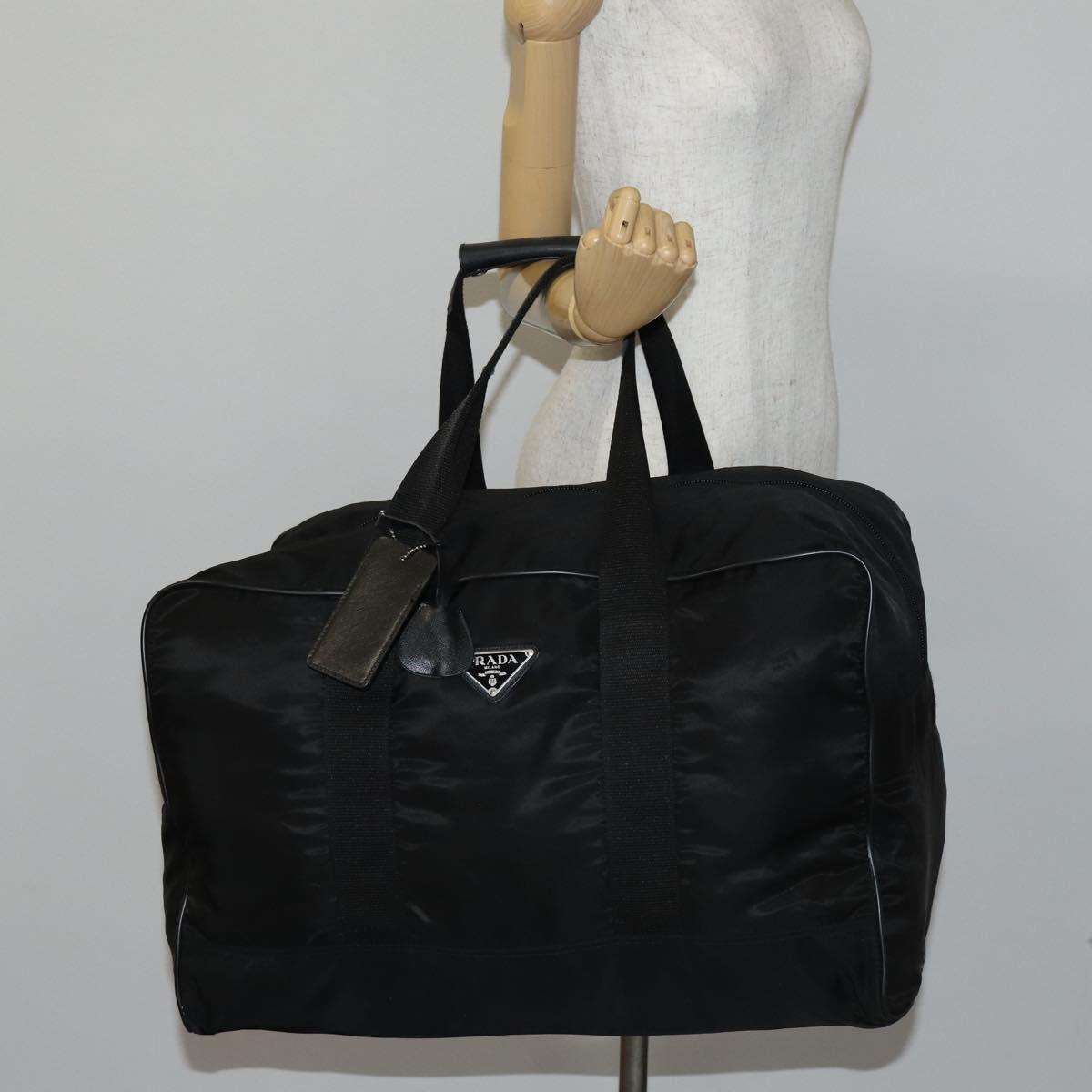 PRADA Boston Bag Nylon Black Silver Auth 144179