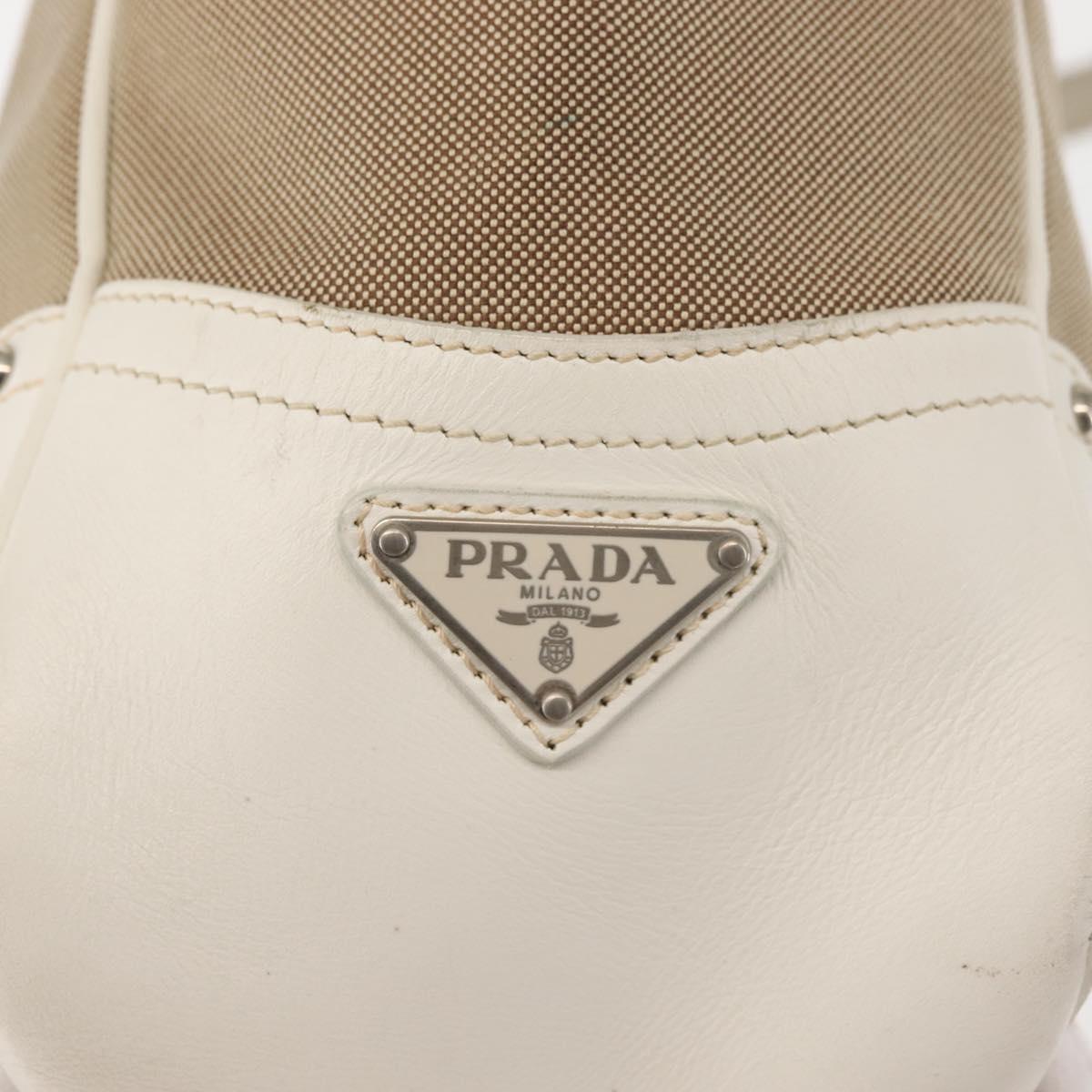 PRADA Tote Bag Canvas Leather Beige Silver Auth 144180