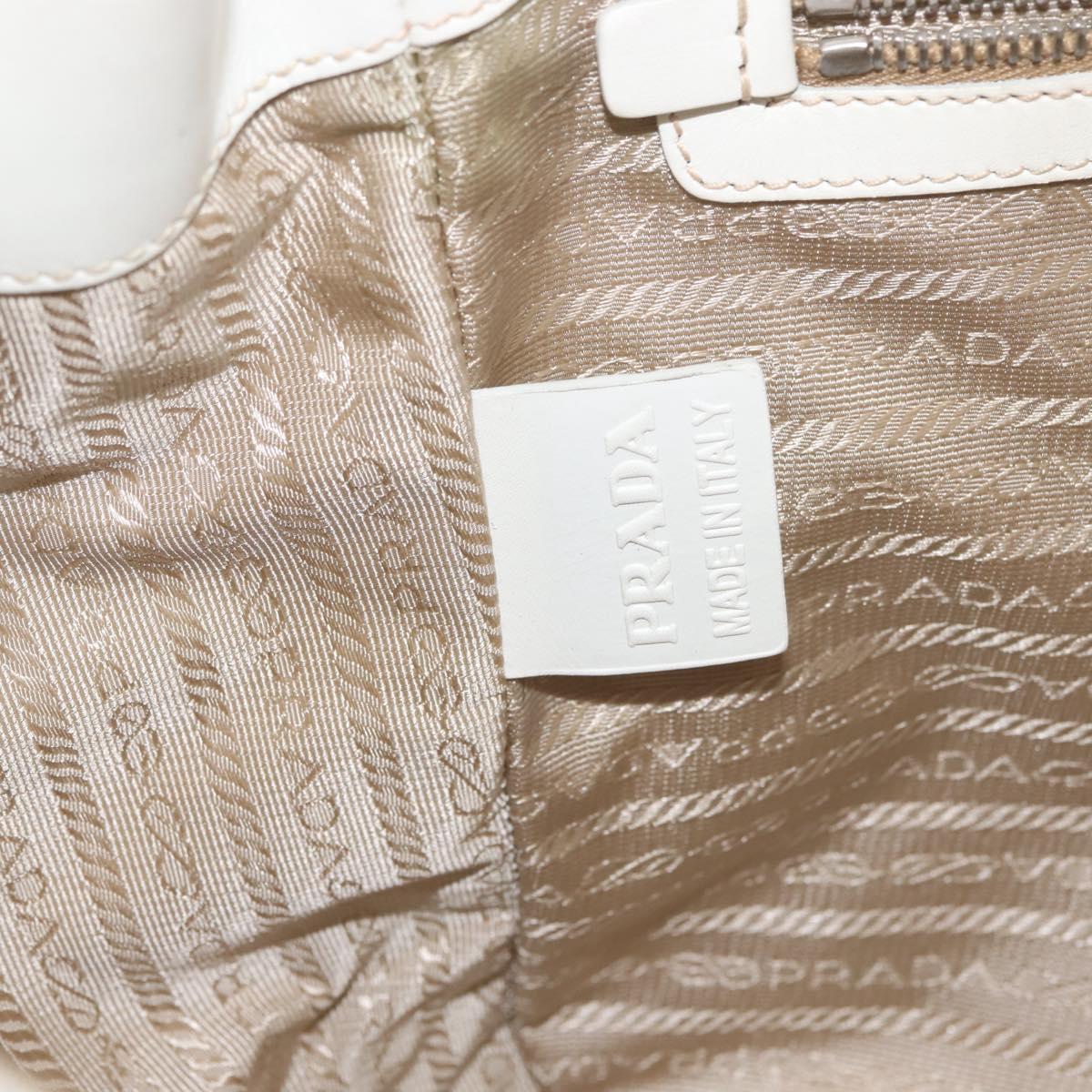 PRADA Tote Bag Canvas Leather Beige Silver Auth 144180