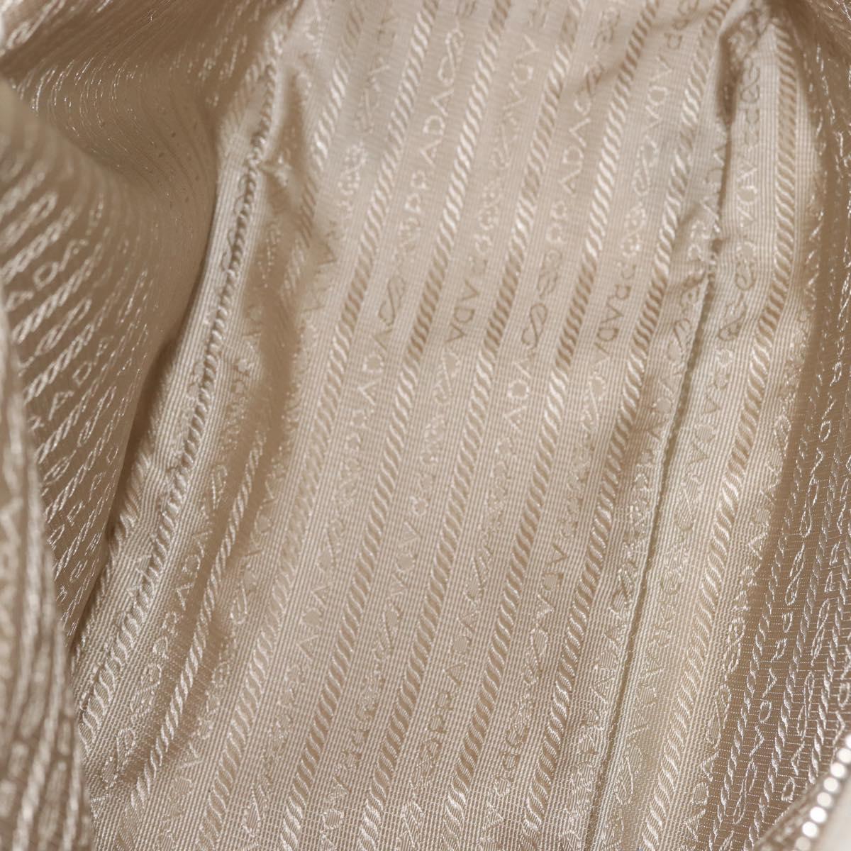 PRADA Tote Bag Canvas Leather Beige Silver Auth 144180