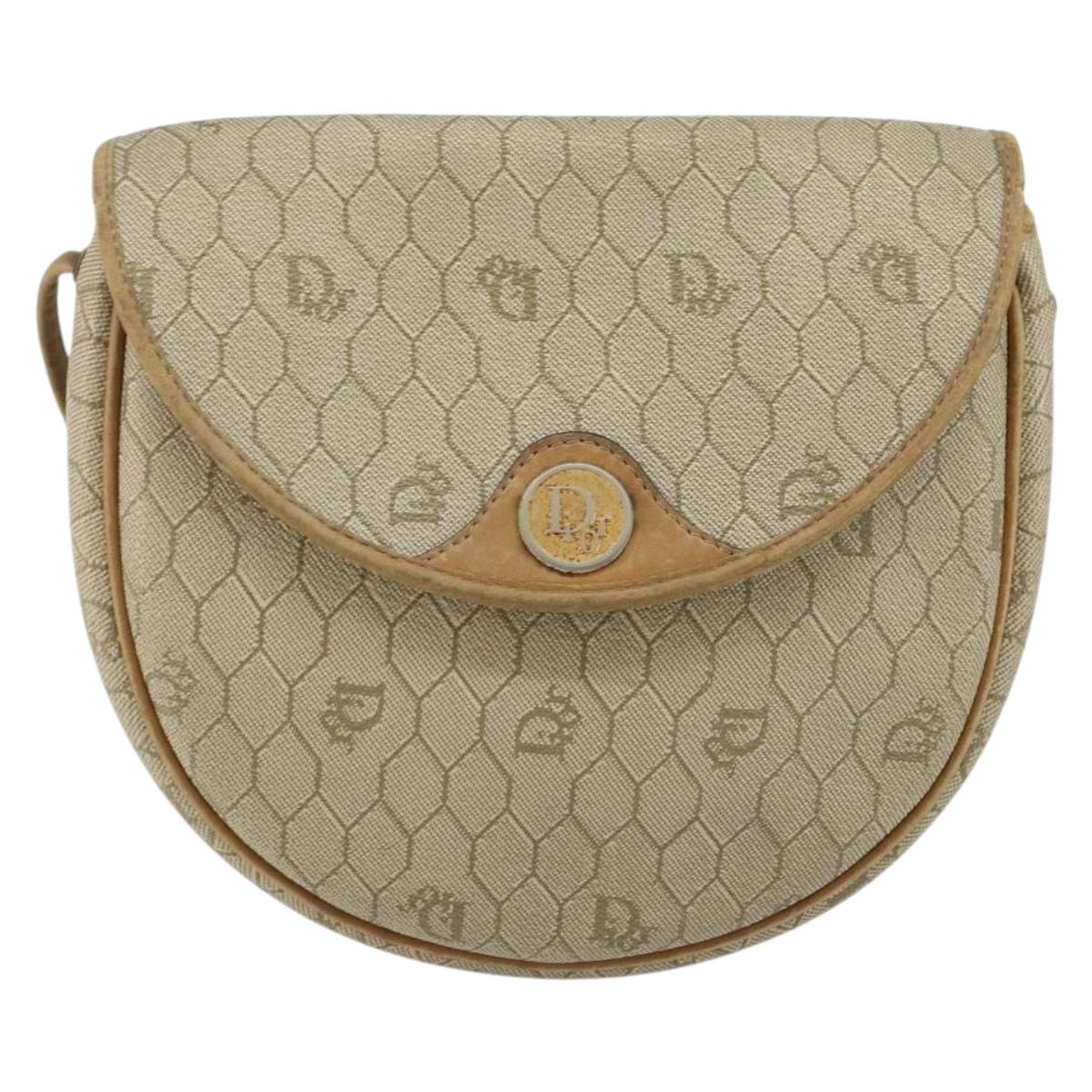Christian Dior Honeycomb Canvas Shoulder Bag PVC Beige Auth 144185