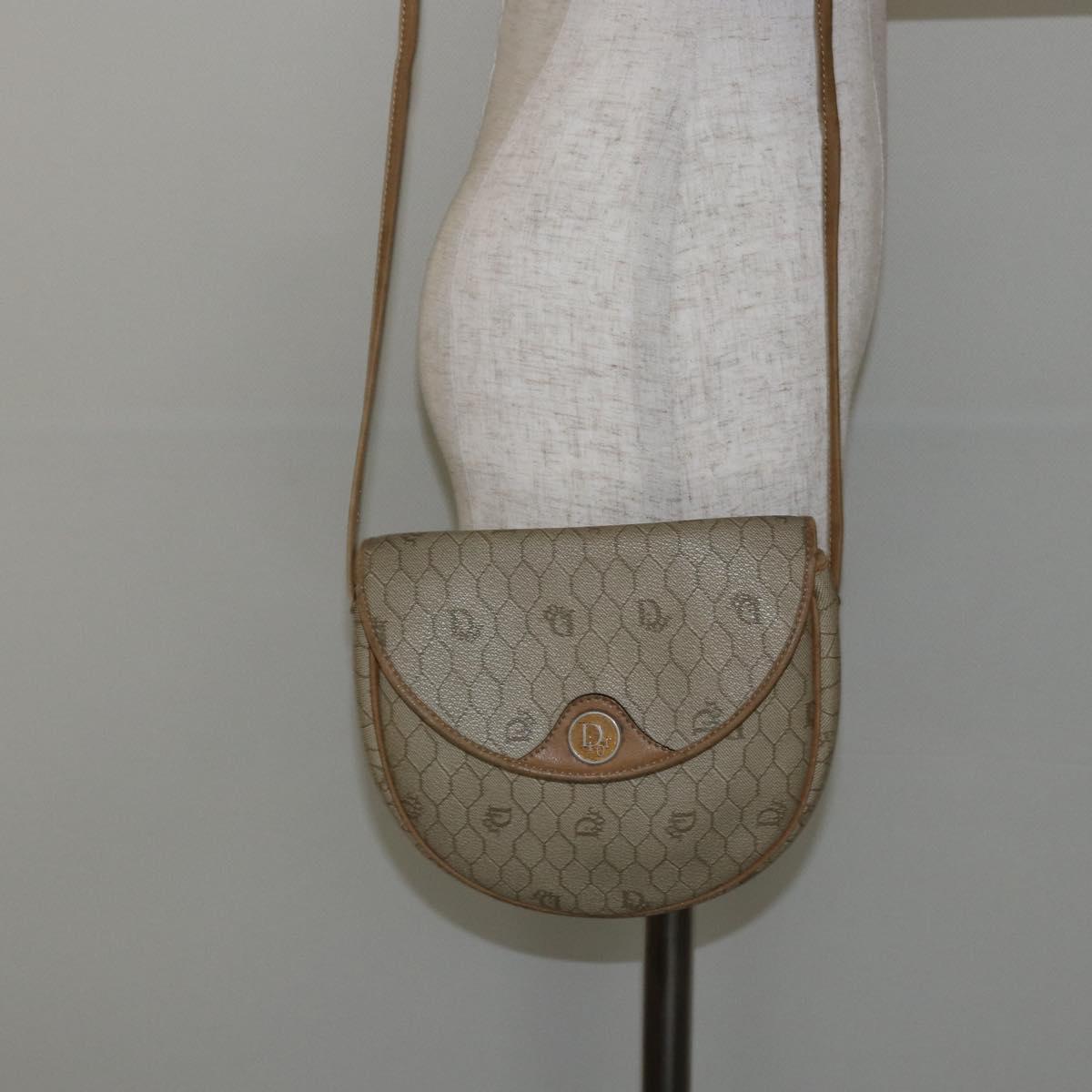 Christian Dior Honeycomb Canvas Shoulder Bag PVC Beige Auth 144185