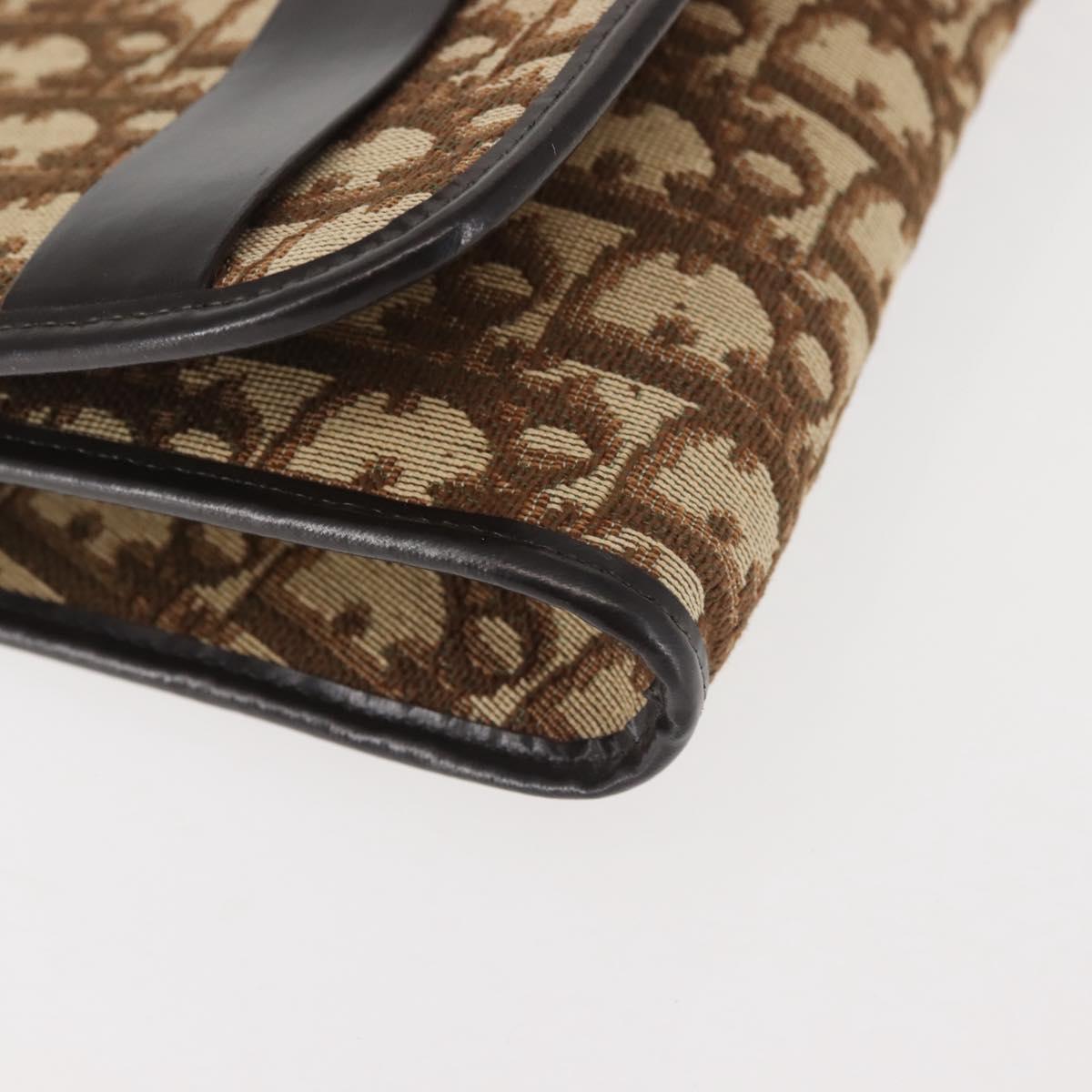 Christian Dior Trotter Canvas Chain Shoulder Bag Brown Gold Auth 144207