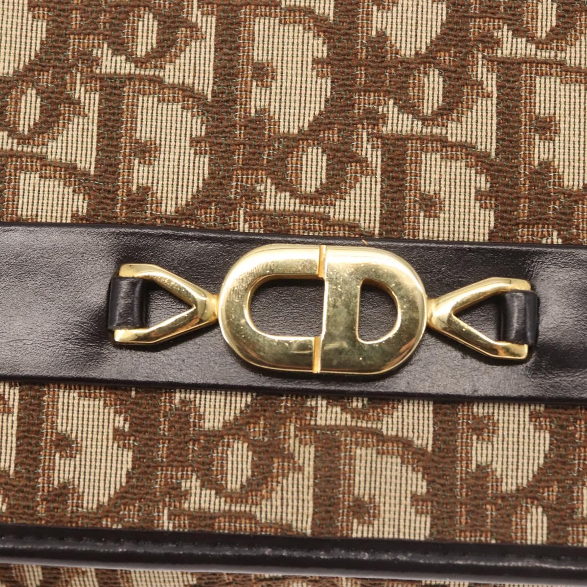 Christian Dior Trotter Canvas Chain Shoulder Bag Brown Gold Auth 144207