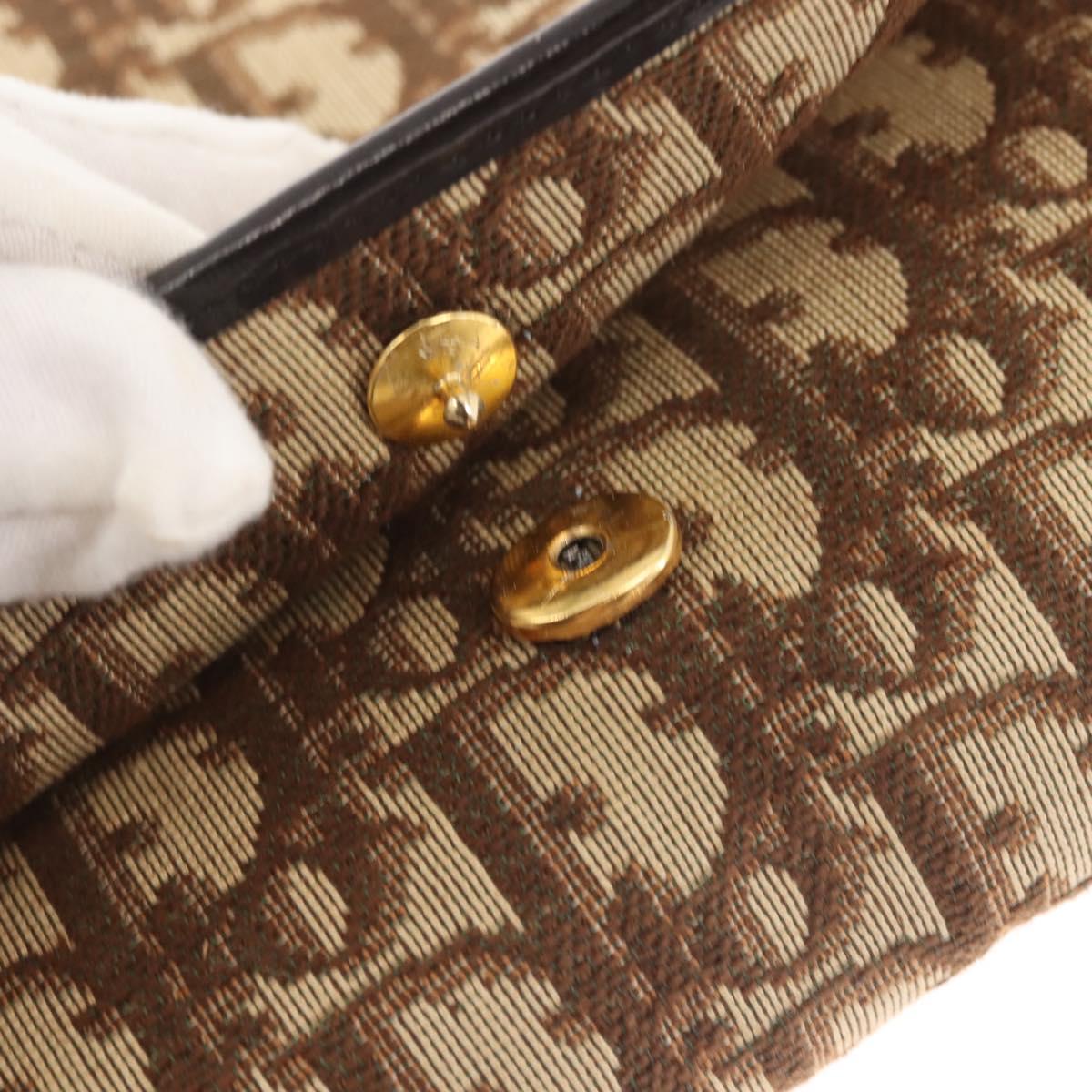 Christian Dior Trotter Canvas Chain Shoulder Bag Brown Gold Auth 144207